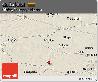 Shaded Relief Panoramic Map of Gulbiškiai