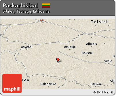 Shaded Relief Panoramic Map of Paskarbiškiai