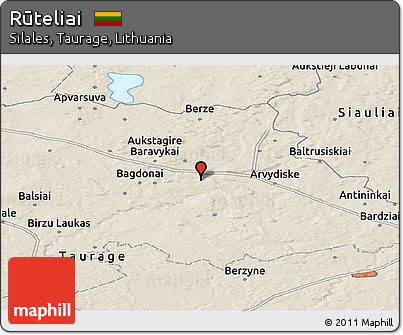 Shaded Relief Panoramic Map of Rūteliai