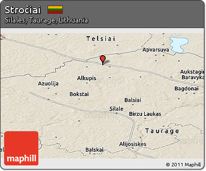 Shaded Relief Panoramic Map of Stročiai