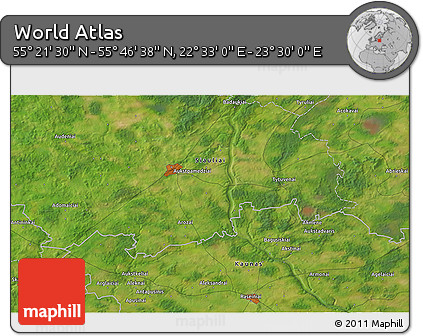 Satellite 3D Map of the Area around 55° 34' 4" N, 23° 1' 29" E