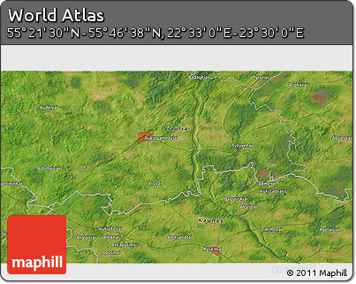Satellite 3D Map of the Area around 55° 34' 4" N, 23° 1' 29" E