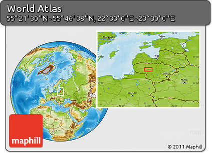 Physical Location Map of the Area around 55° 34' 4" N, 23° 1' 29" E