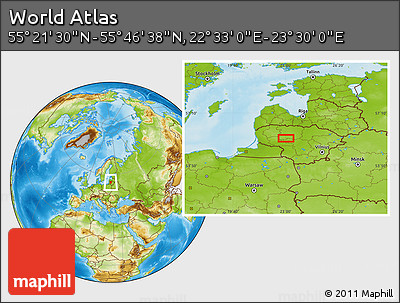 Physical Location Map of the Area around 55° 34' 4" N, 23° 1' 29" E