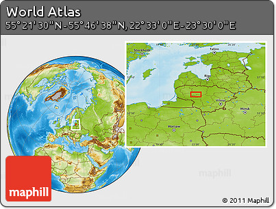 Physical Location Map of the Area around 55° 34' 4" N, 23° 1' 29" E