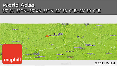 Physical Panoramic Map of the Area around 55° 34' 4" N, 23° 1' 29" E