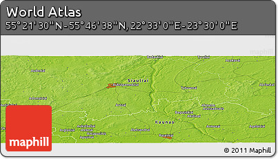 Physical Panoramic Map of the Area around 55° 34' 4" N, 23° 1' 29" E