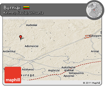 Shaded Relief Panoramic Map of Burniai