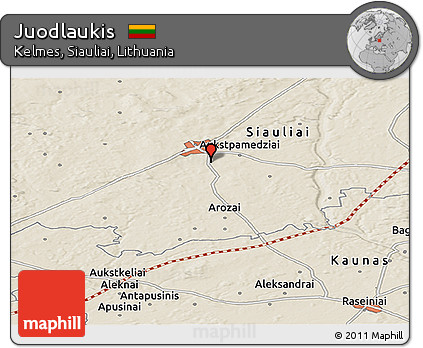 Shaded Relief Panoramic Map of Juodlaukis