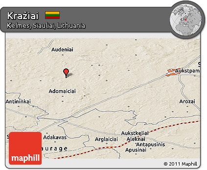 Shaded Relief Panoramic Map of Kražiai