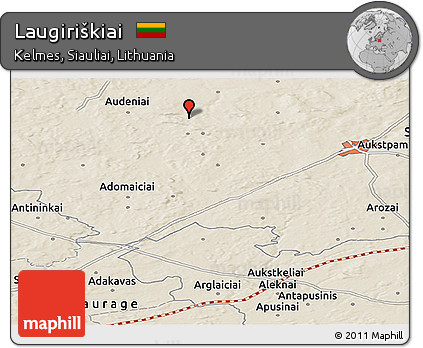 Shaded Relief Panoramic Map of Laugiriškiai