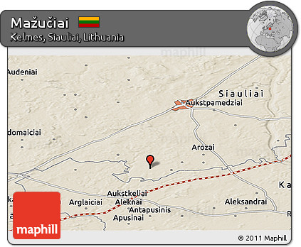 Shaded Relief Panoramic Map of Mažučiai
