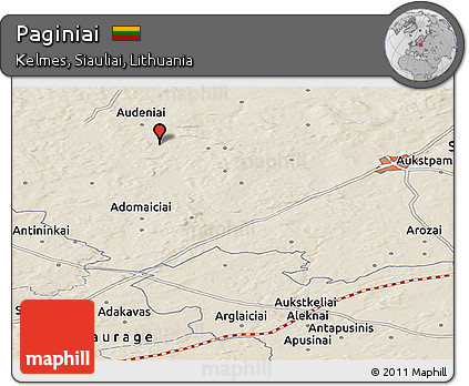 Shaded Relief Panoramic Map of Paginiai