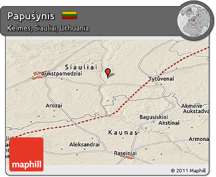 Shaded Relief Panoramic Map of Papušynis