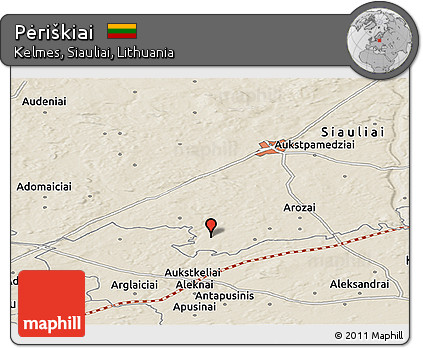 Shaded Relief Panoramic Map of Pėriškiai