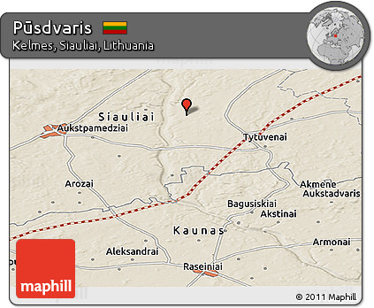Shaded Relief Panoramic Map of Pūsdvaris