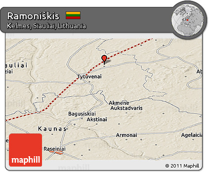 Shaded Relief Panoramic Map of Ramoniškis