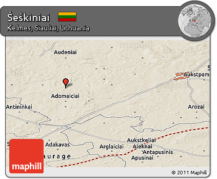 Shaded Relief Panoramic Map of Šeškiniai