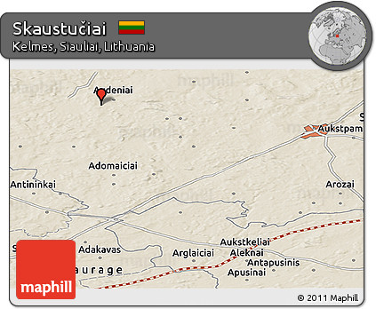 Shaded Relief Panoramic Map of Skaustučiai