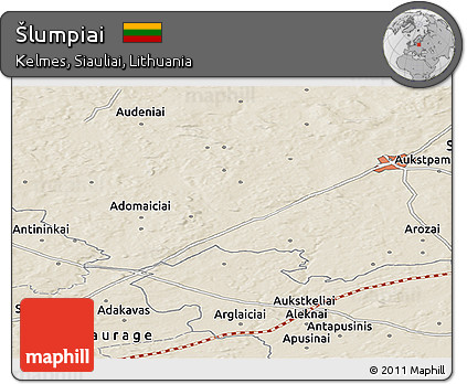 Shaded Relief Panoramic Map of Šlumpiai