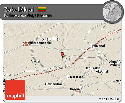 Shaded Relief Panoramic Map of Zakeliškiai