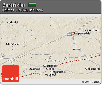 Shaded Relief Panoramic Map of Baršiškiai