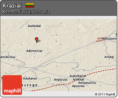 Shaded Relief Panoramic Map of Kražiai
