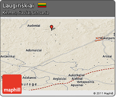 Shaded Relief Panoramic Map of Laugiriškiai