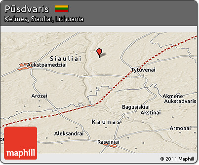 Shaded Relief Panoramic Map of Pūsdvaris