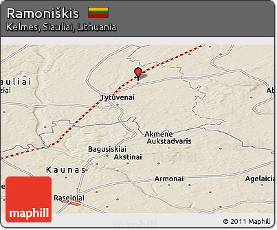 Shaded Relief Panoramic Map of Ramoniškis