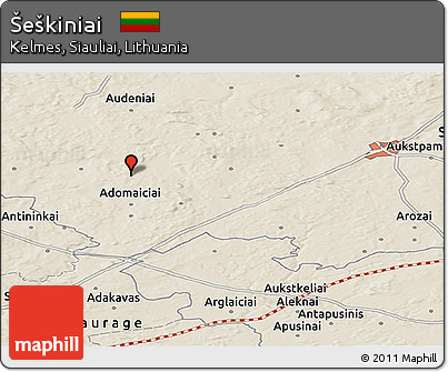 Shaded Relief Panoramic Map of Šeškiniai