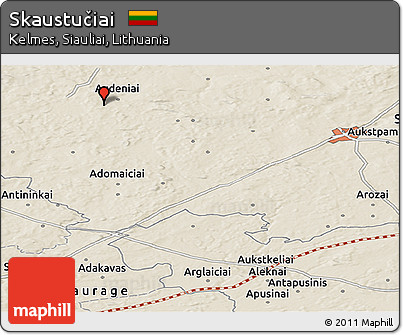 Shaded Relief Panoramic Map of Skaustučiai
