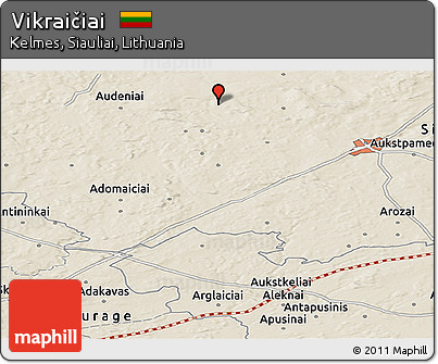 Shaded Relief Panoramic Map of Vikraičiai