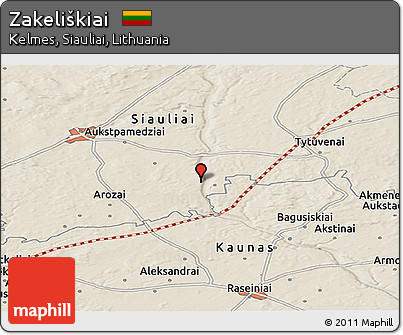 Shaded Relief Panoramic Map of Zakeliškiai