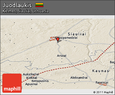 Shaded Relief Panoramic Map of Juodlaukis