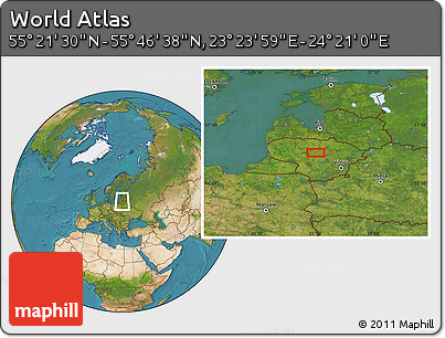 Satellite Location Map of the Area around 55° 34' 4" N, 23° 52' 30" E