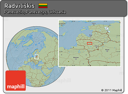Savanna Style Location Map of Radviliškis, hill shading