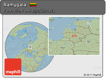 Savanna Style Location Map of Ramygala, hill shading