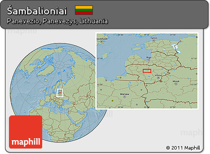 Savanna Style Location Map of Šambalioniai, hill shading