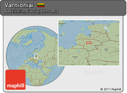 Savanna Style Location Map of Varnioniai, hill shading