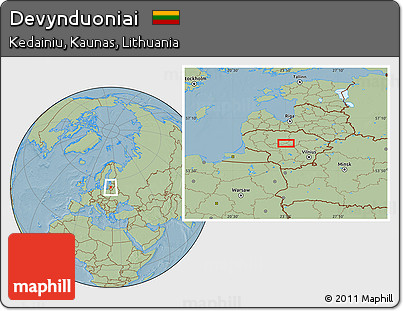 Savanna Style Location Map of Devynduoniai, hill shading