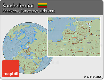 Savanna Style Location Map of Šambalioniai, hill shading
