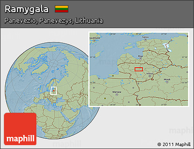 Savanna Style Location Map of Ramygala, hill shading