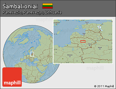Savanna Style Location Map of Šambalioniai, hill shading