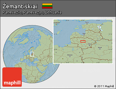 Savanna Style Location Map of Žemantiškiai, hill shading