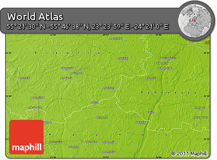 Physical Map of the Area around 55° 34' 4" N, 23° 52' 30" E