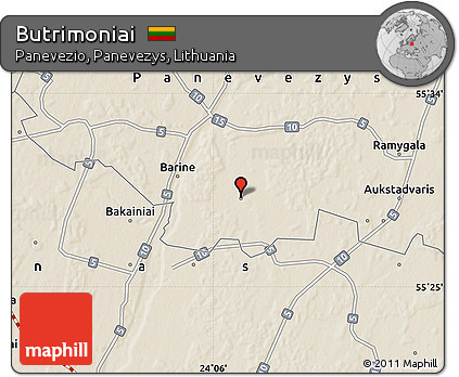 Shaded Relief Map of Butrimoniai