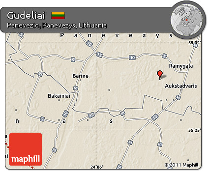 Shaded Relief Map of Gudeliai