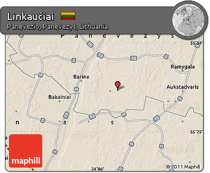 Shaded Relief Map of Linkaučiai