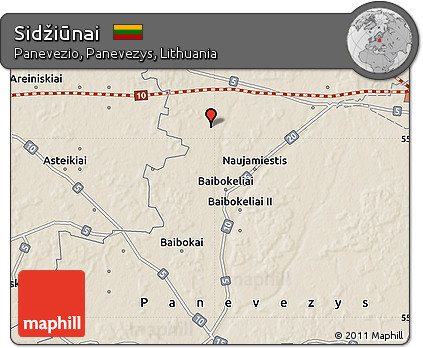 Shaded Relief Map of Sidžiūnai